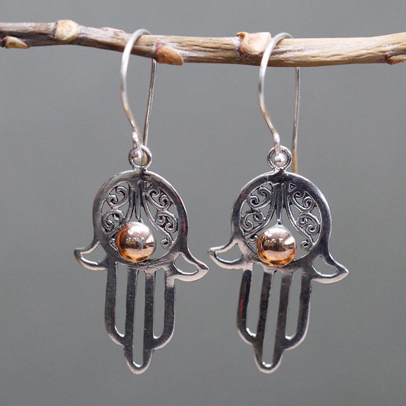 Hamsa Hand Silver & Gold Earrings