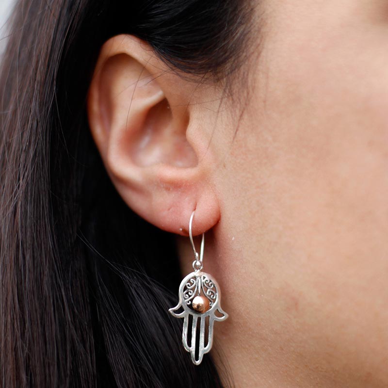 Hamsa Hand Silver & Gold Earrings