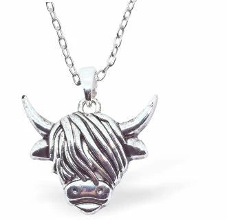 Silver Long Horned Highland Cow Necklace
