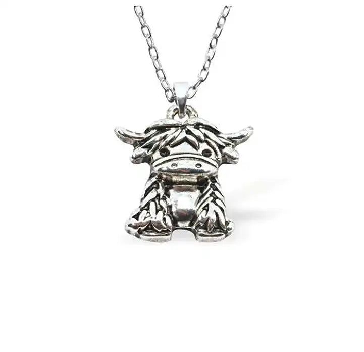 Silver Kyloe Highland Cow Necklace