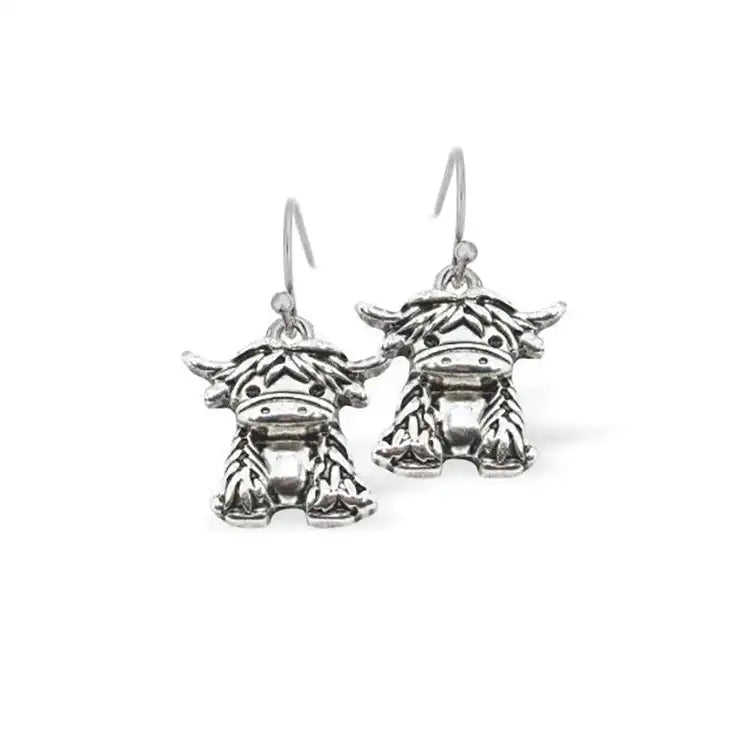 Silver Kyloe Highland Cow Earrings