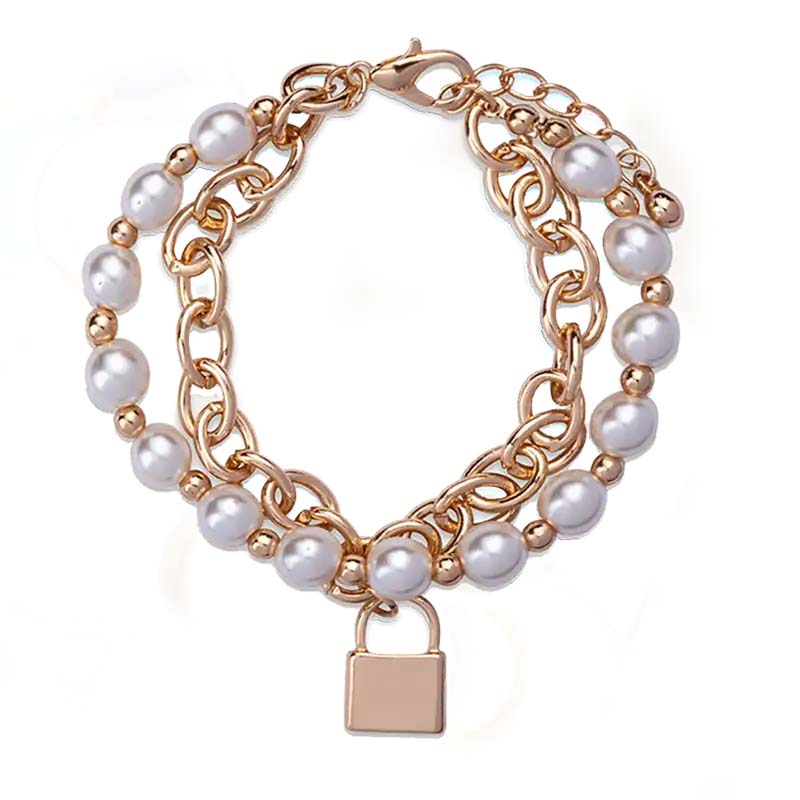 Pearl And Gold Padlock Bracelet