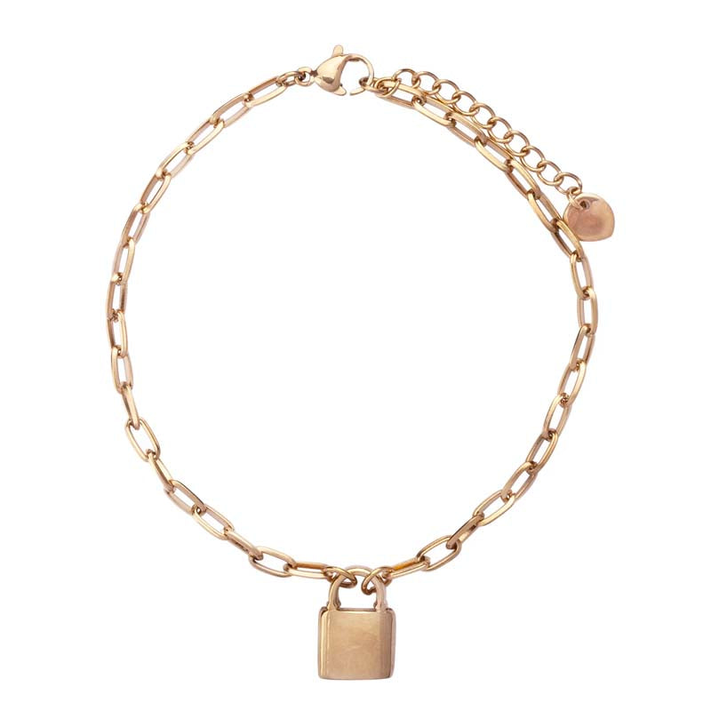 Gold Padlock Pendant Clasp Bracelet