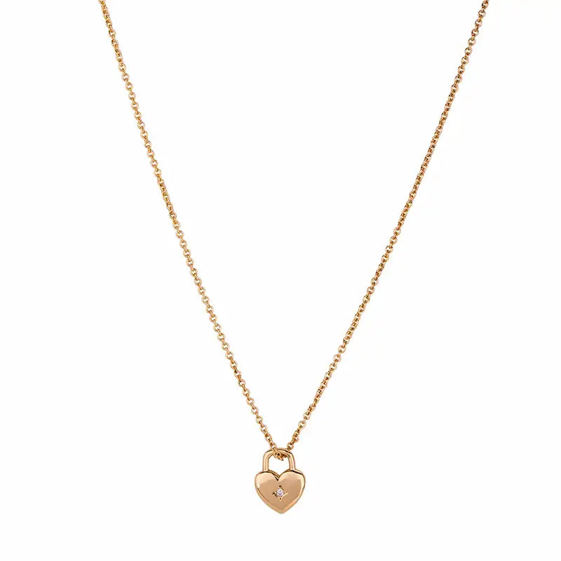 Gold and Crystal Heart Padlock Necklace