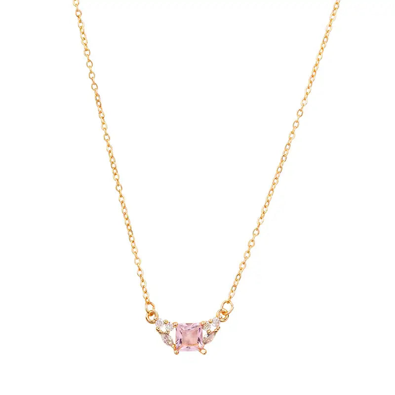 Gold Cubic Zirconia Pink Necklace