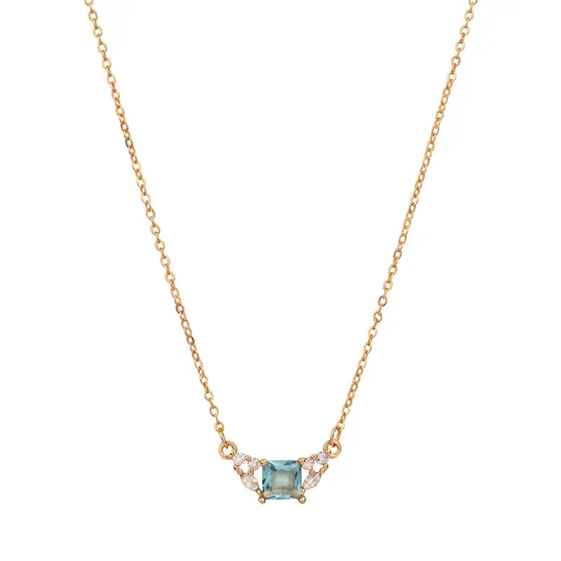 Gold Cubic Zirconia Blue Necklace