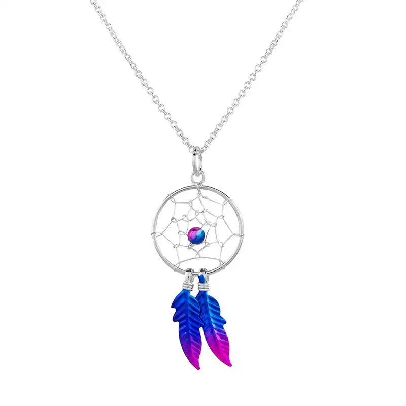 Blue Magenta Dreamcatcher Necklace