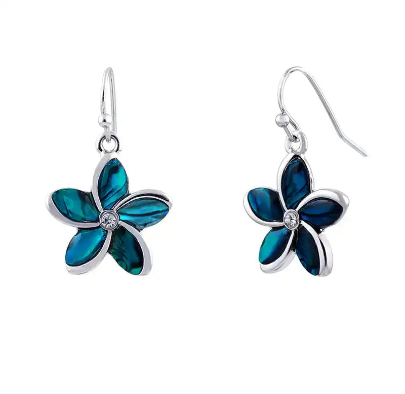 Paua Shell Daisy Crystal Drop Earrings