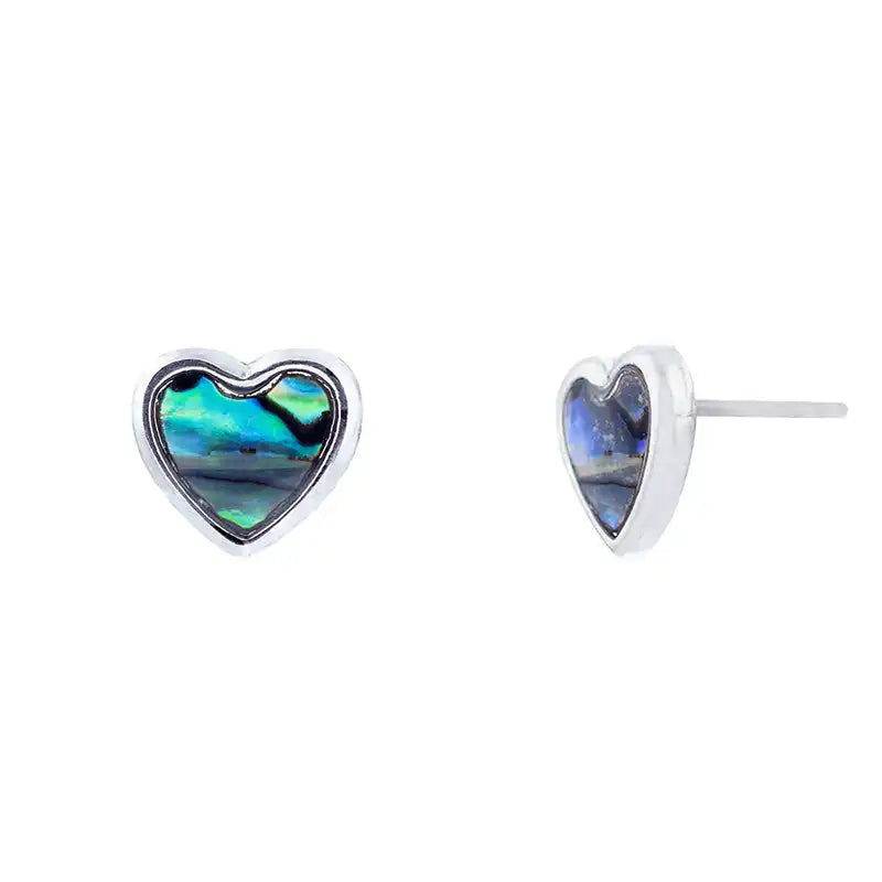 Paua Shell Heart Stud Earrings