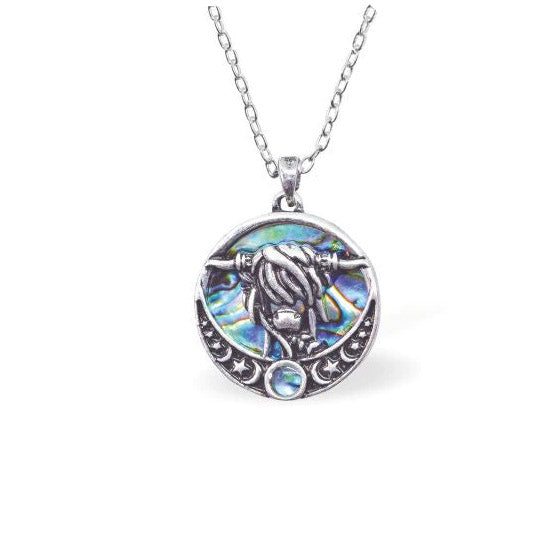 Paua Shell Kyloe Highland Cow Necklace