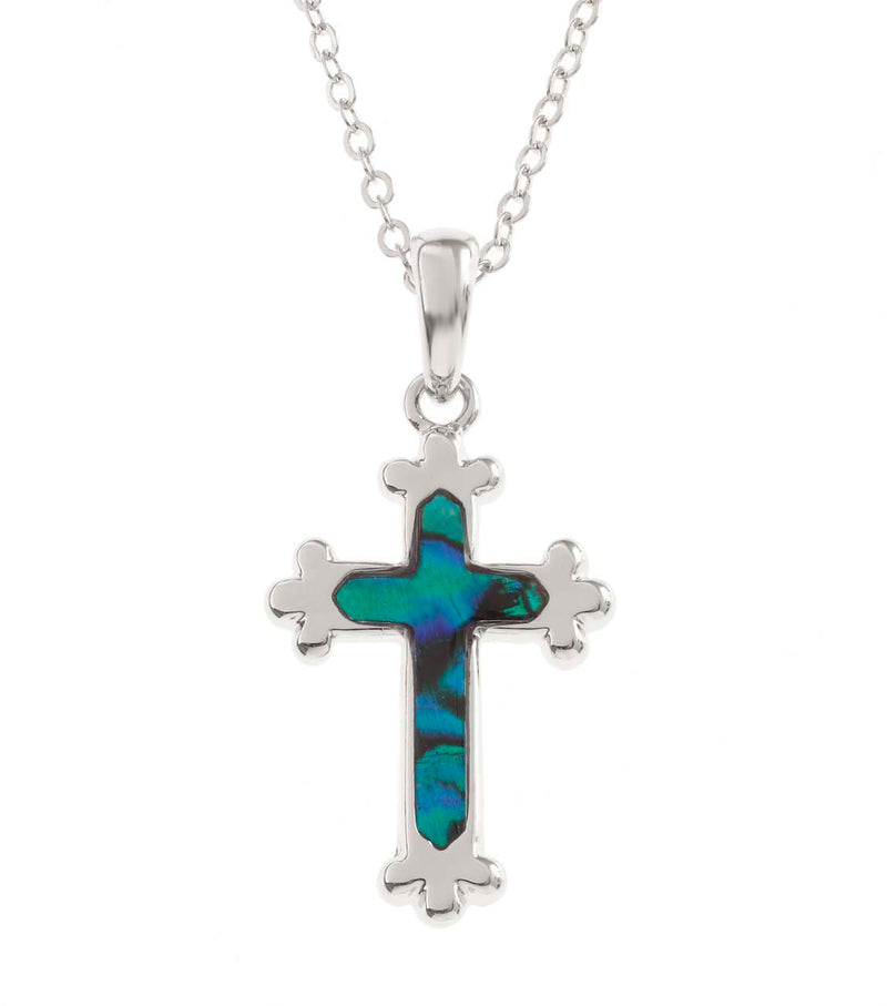 Paua Shell Silver Cross Necklace