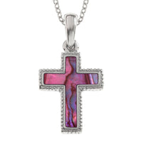 Paua Shell Pink Cross Necklace