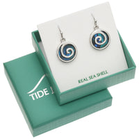 Paua Shell Blue Spiral Circle Earrings