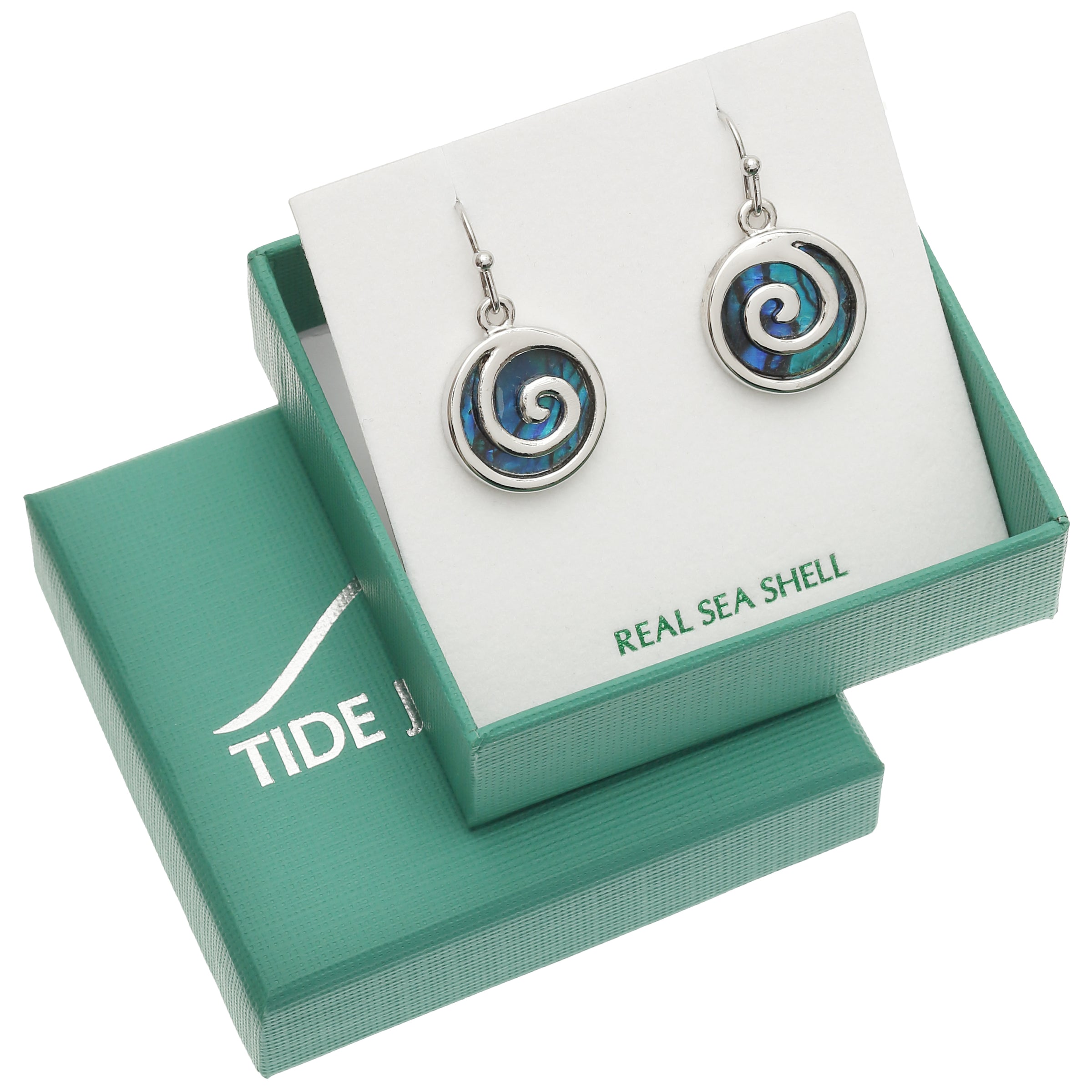 Paua Shell Blue Spiral Circle Earrings