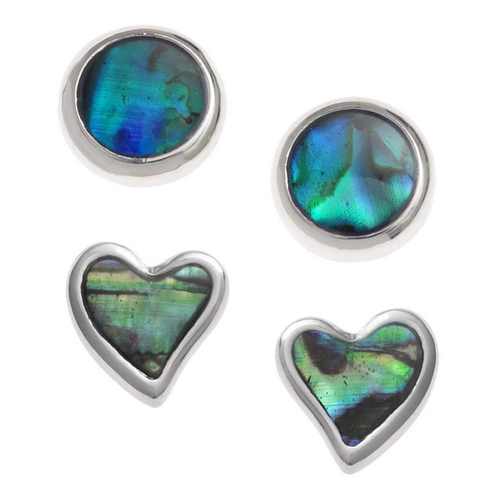 Paua Shell Two Pairs Round Stud Earrings