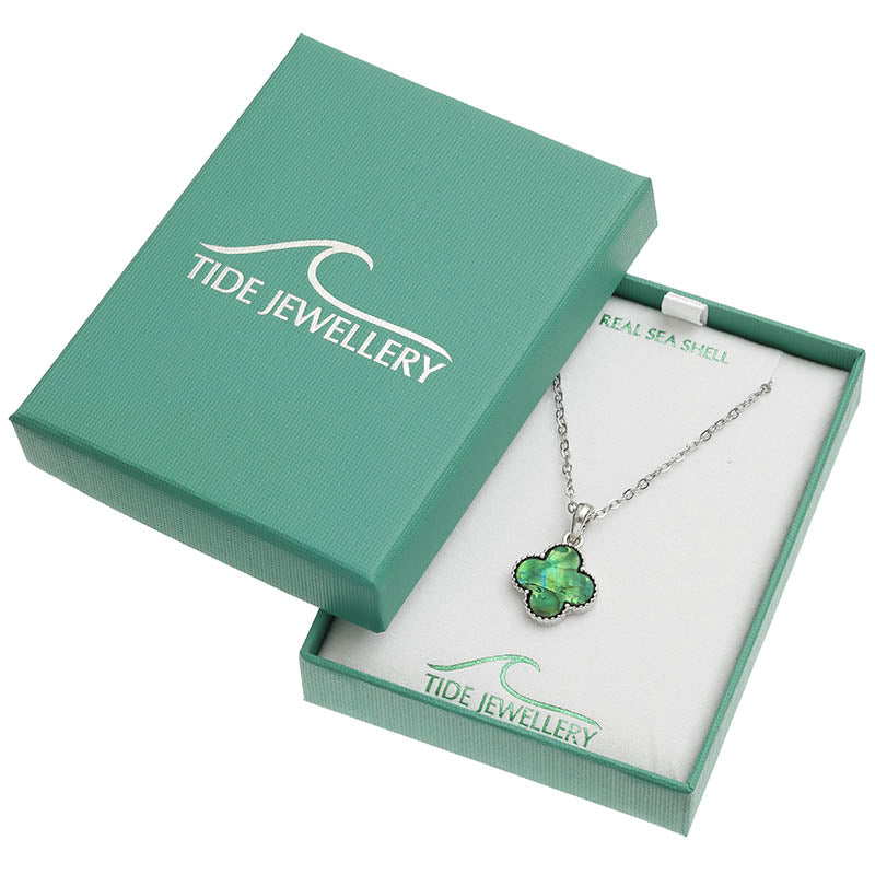 Paua Shell Green Quatrefoil Necklace
