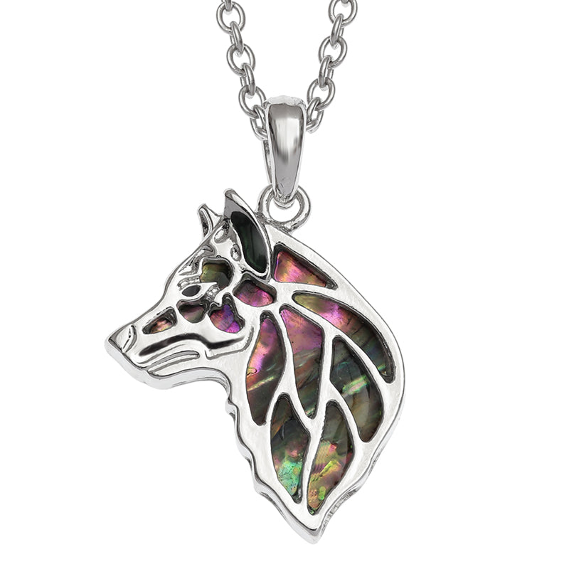 Paua Shell Wolf Head Necklace