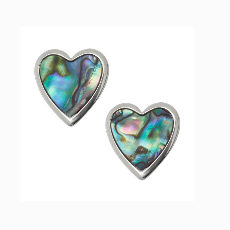 Paua Shell Large Heart Stud Earrings