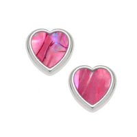Pink Paua Shell Heart Stud Earrings