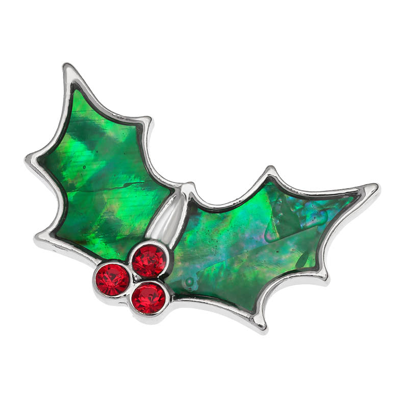 Paua Shell Holly Leaf Pin Badge
