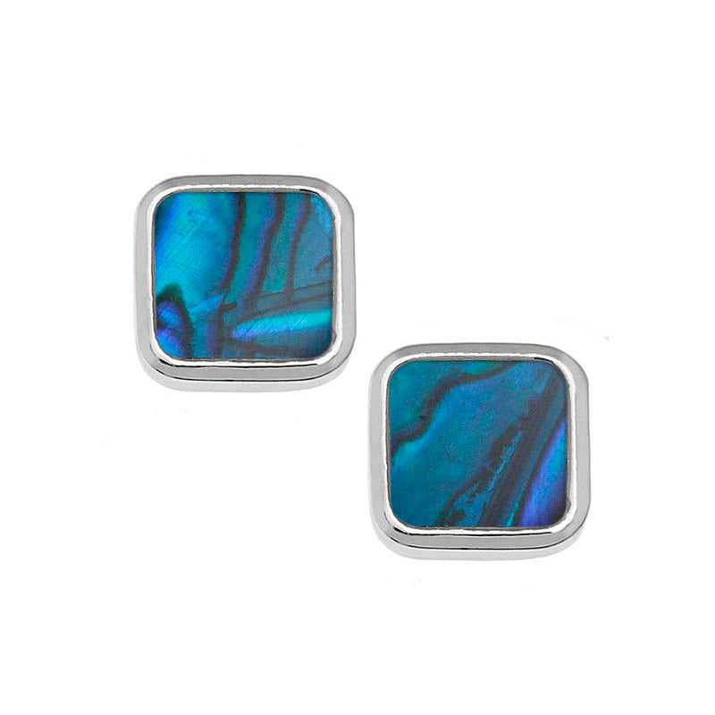 Paua Shell Blue Square Stud Earrings