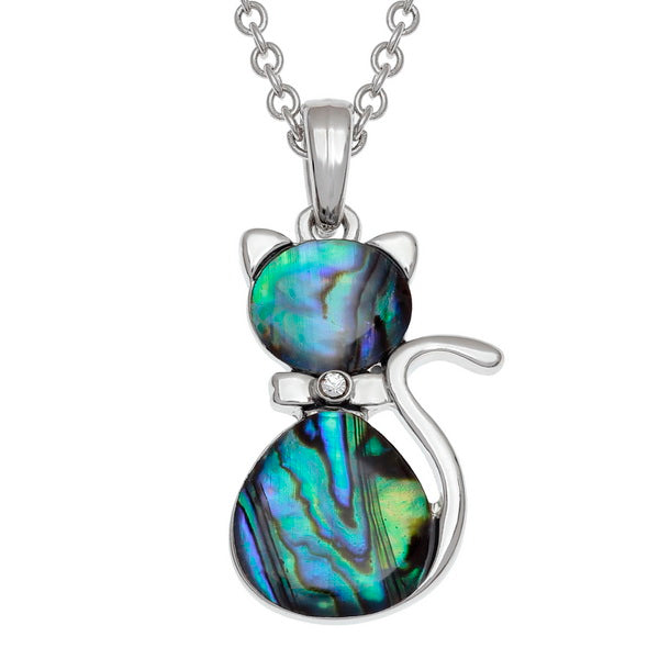 Paua Shell Sitting Cat Jewel Necklace