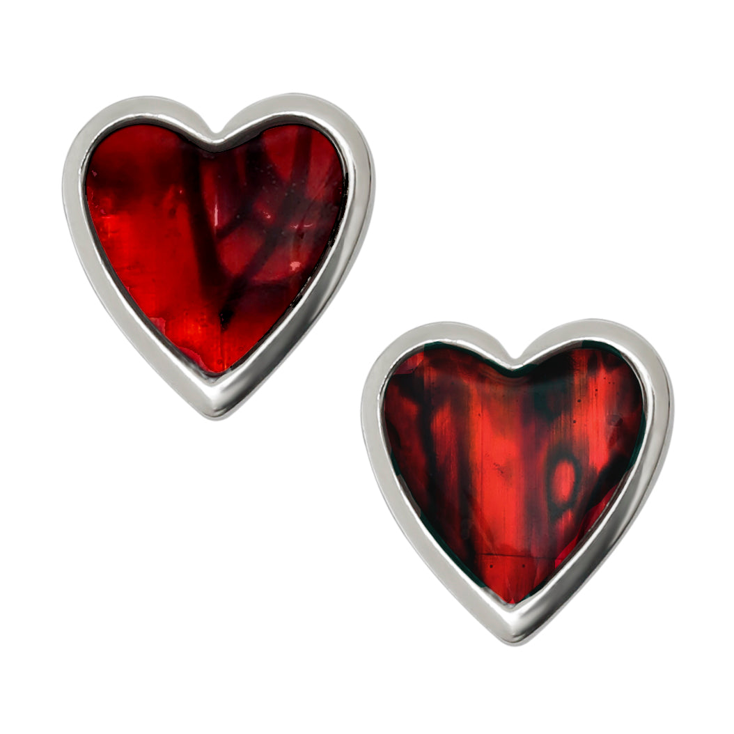 Paua Shell Red Heart Stud Earrings