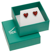 Paua Shell Red Heart Stud Earrings