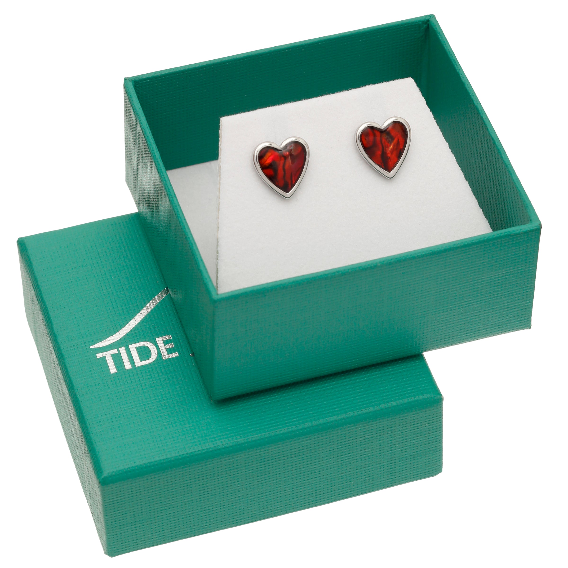 Paua Shell Red Heart Stud Earrings