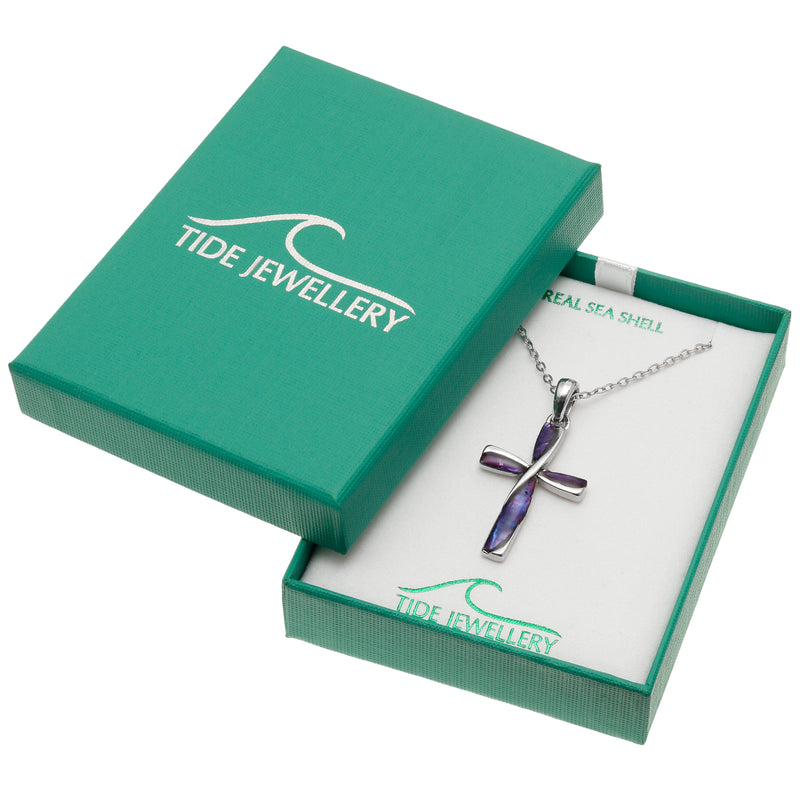 Paua Shell Purple Cross Necklace