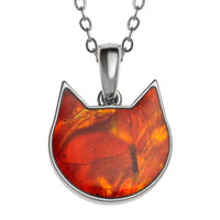 Paua Shell Ginger Cat Face Necklace
