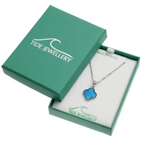 Paua Shell Blue Quatrefoil Necklace