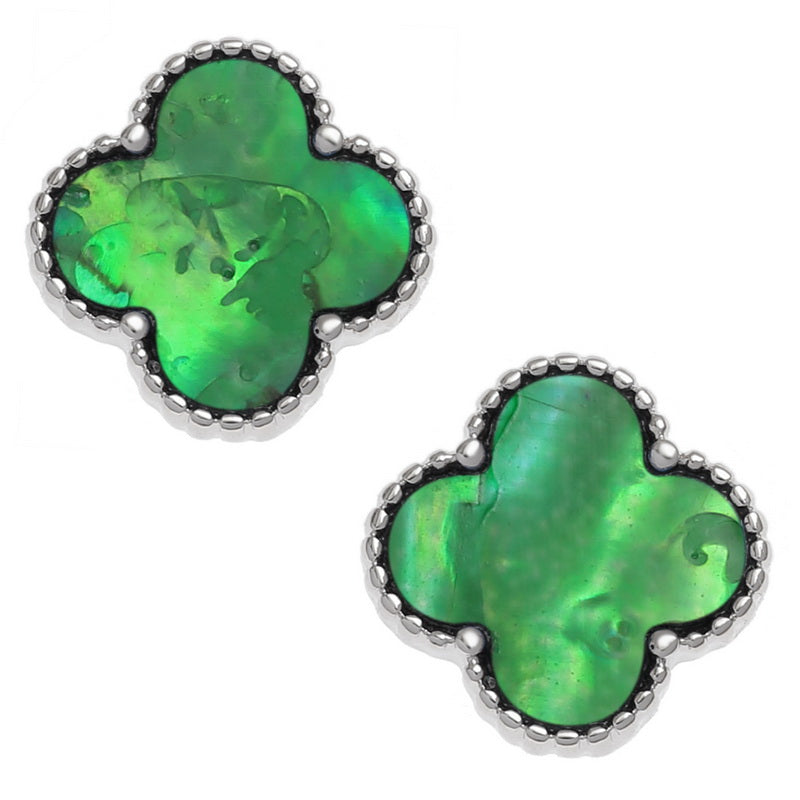 Paua Shell Green Quatrefoil Stud Earrings