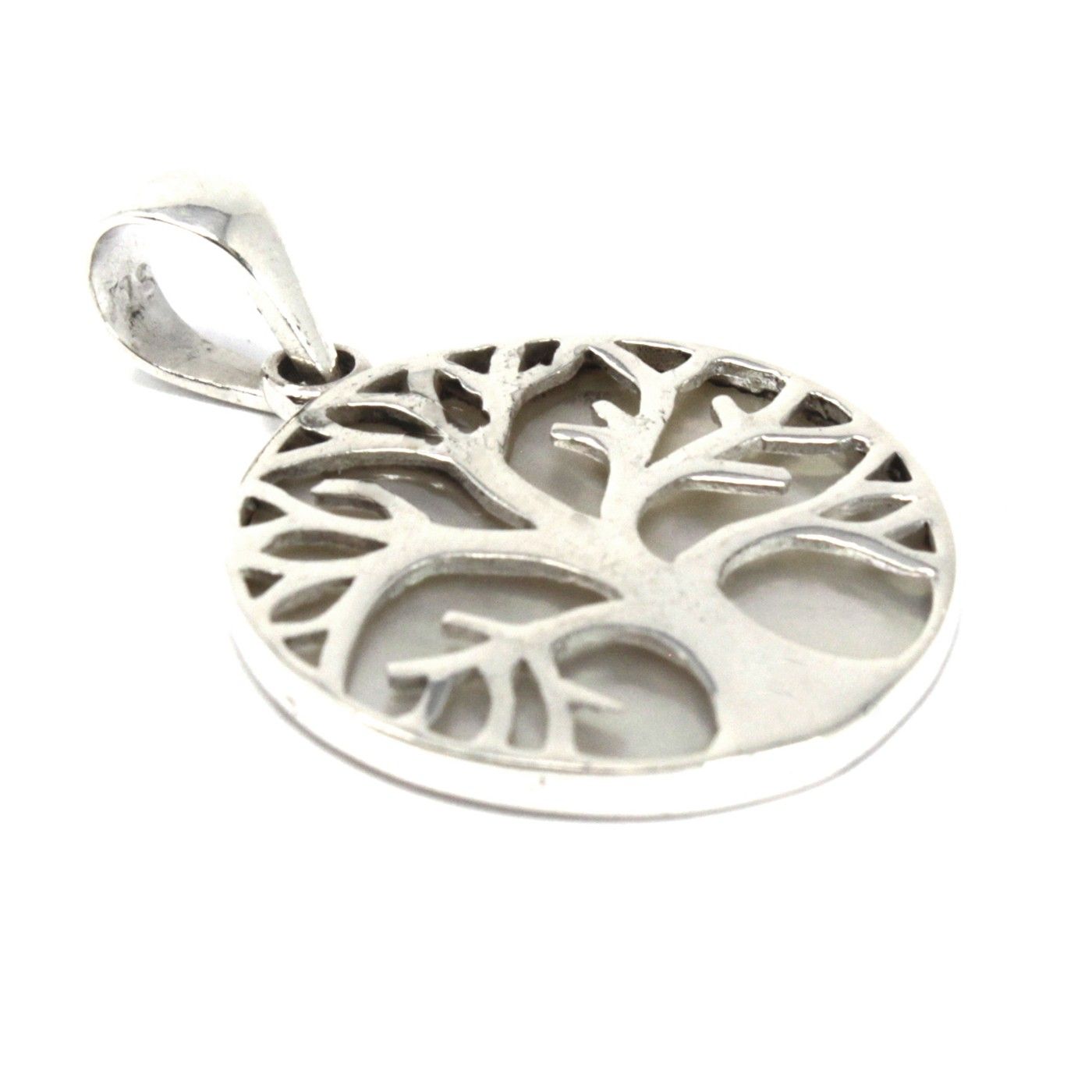 Mother of Pearl Tree of Life Silver Pendant 22mm