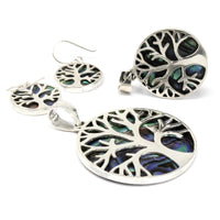 Paua Shell Tree of Life Silver Pendant 30mm