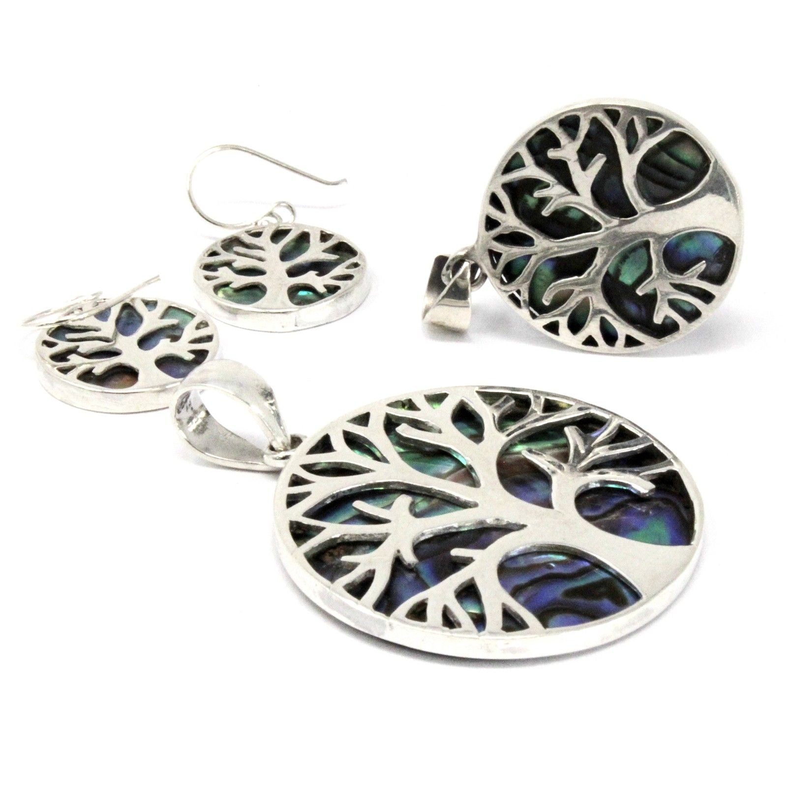 Paua Shell Tree of Life Silver Pendant 22mm