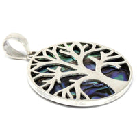 Paua Shell Tree of Life Silver Pendant 30mm