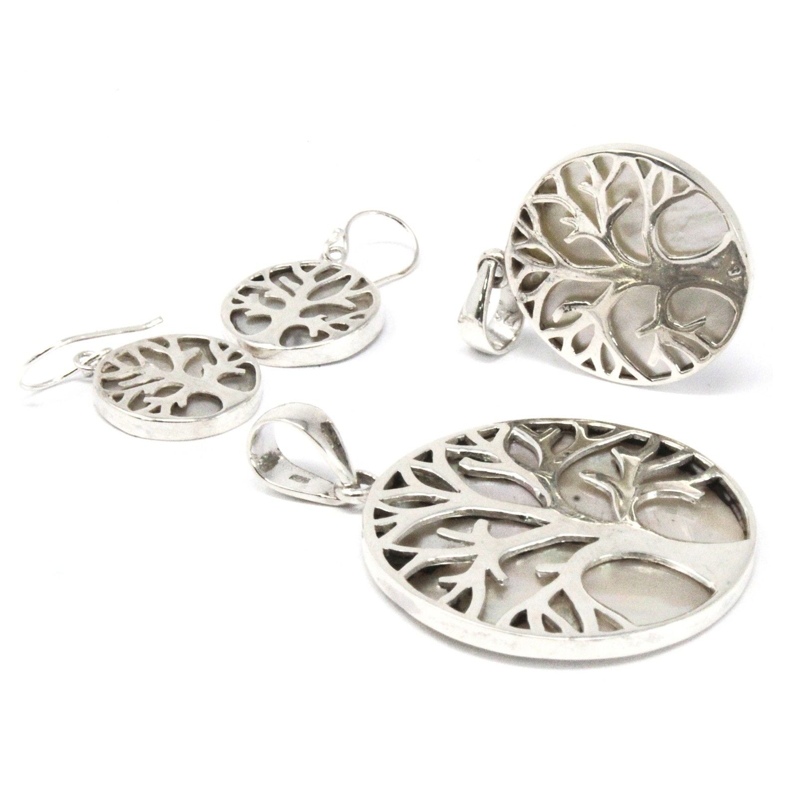 Mother of Pearl Tree of Life Silver Pendant 22mm