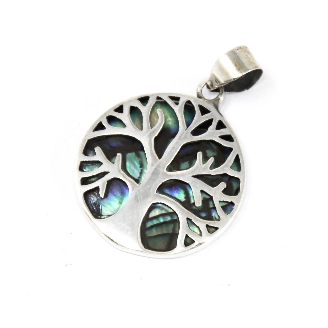 Paua Shell Tree of Life Silver Pendant 22mm