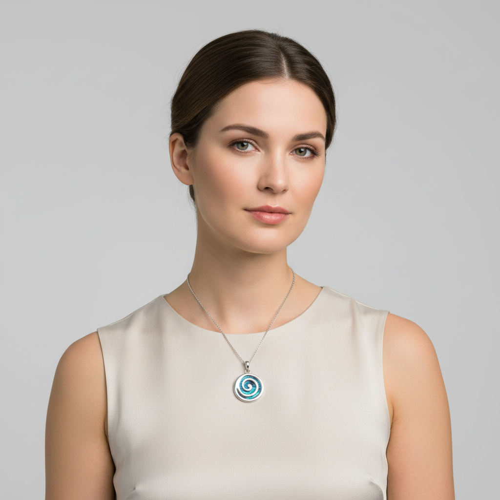 Paua Shell Blue Spiral Necklace