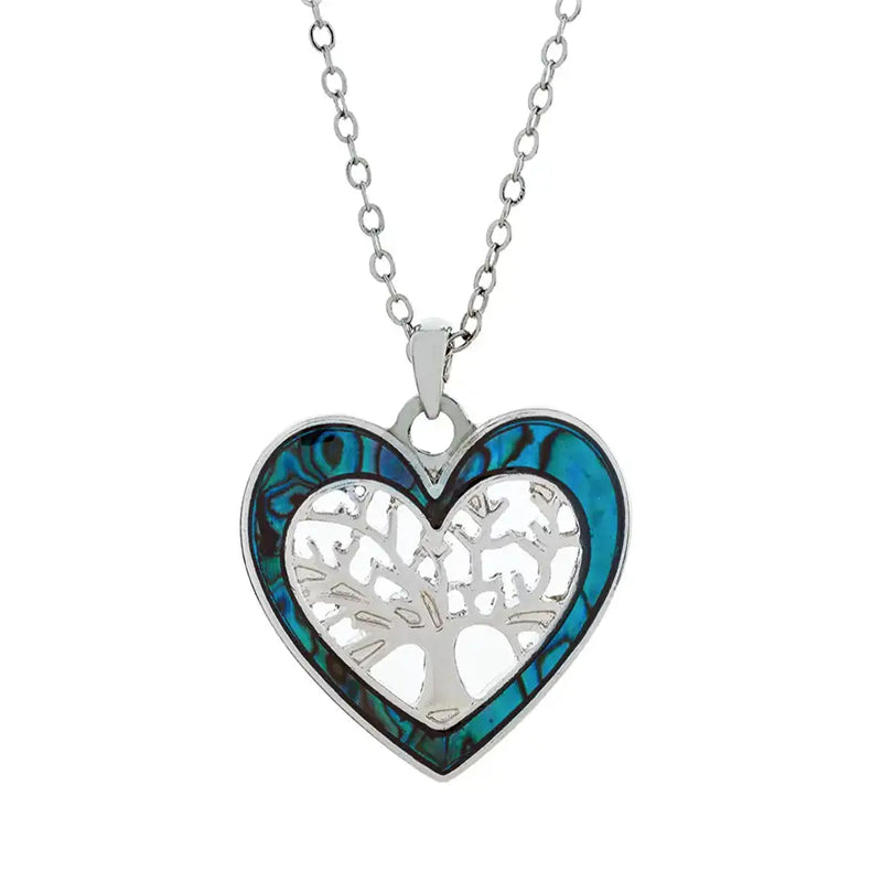 Paua Shell Heart Tree of Life Necklace