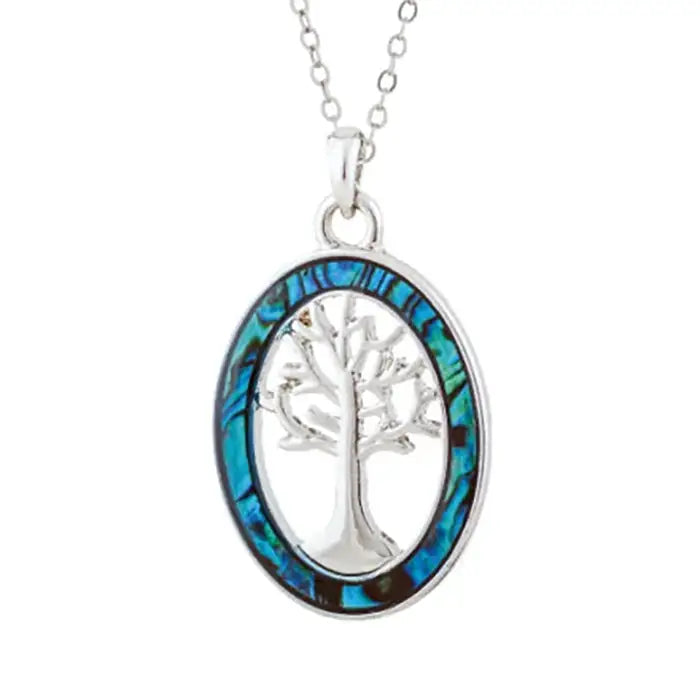 Paua Shell Oval Tree of Life Necklace