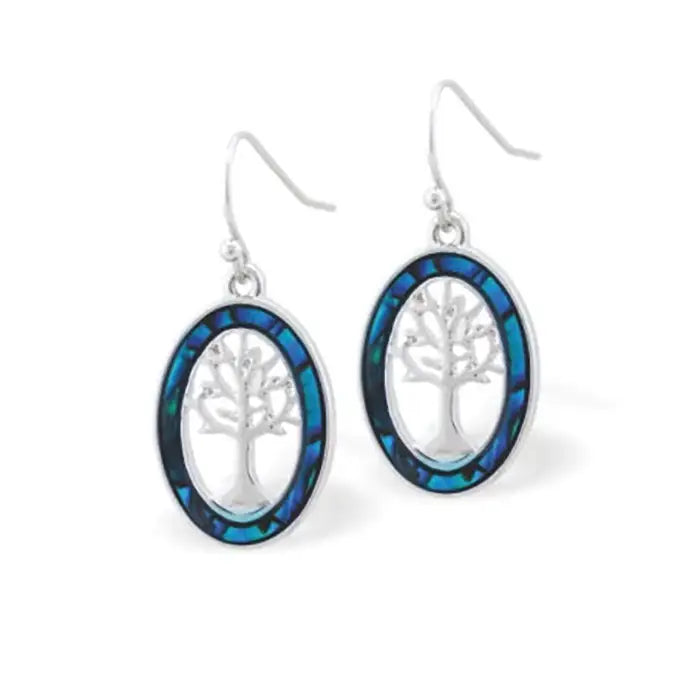 Paua Shell Oval Tree of Life Earrings
