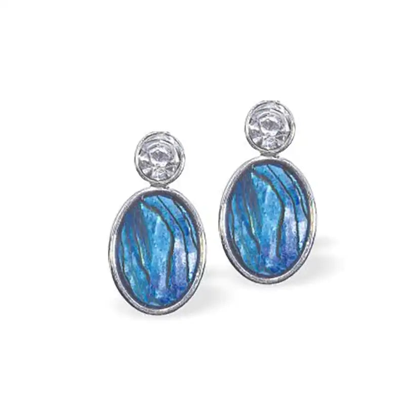 Paua Shell Oval Earrings with Crystal