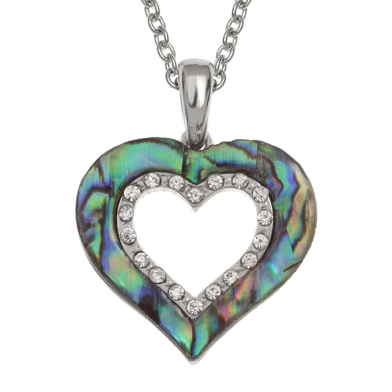 Paua Shell Diamante Open Heart Swirl Necklace