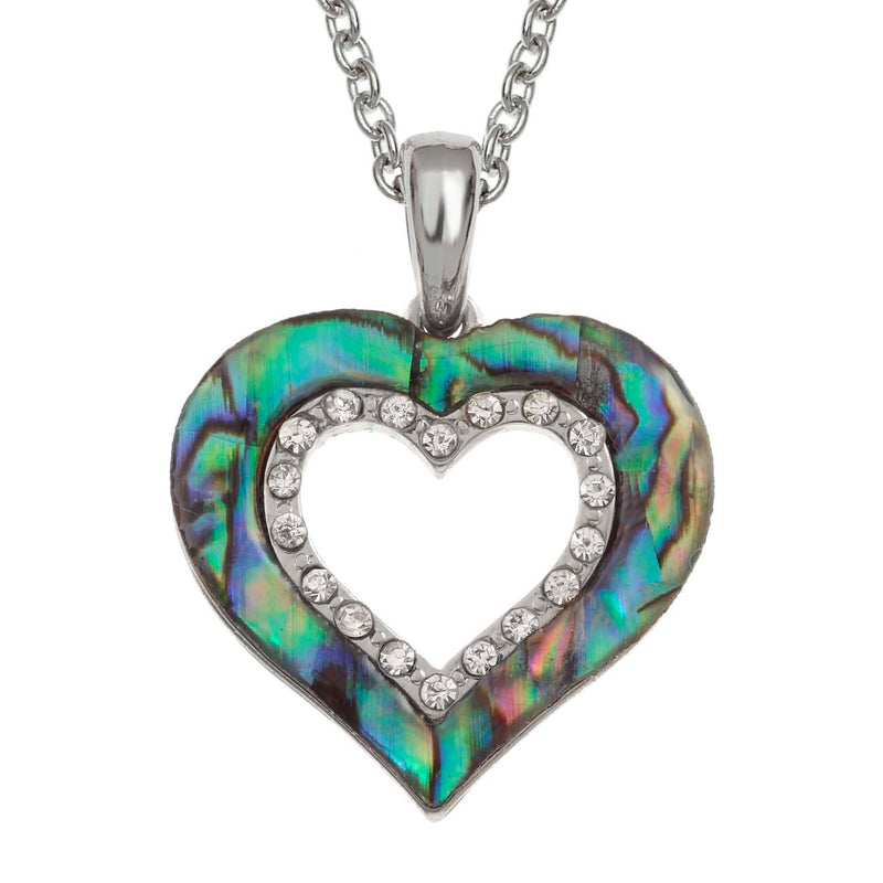 Paua Shell Diamante Open Heart Swirl Necklace