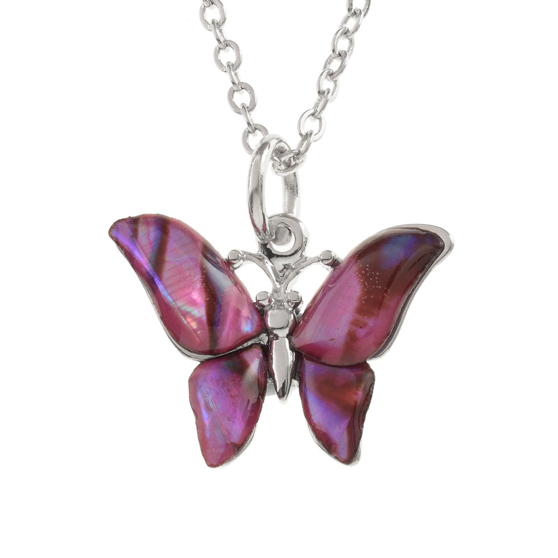 Paua Shell Pink Butterfly Necklace