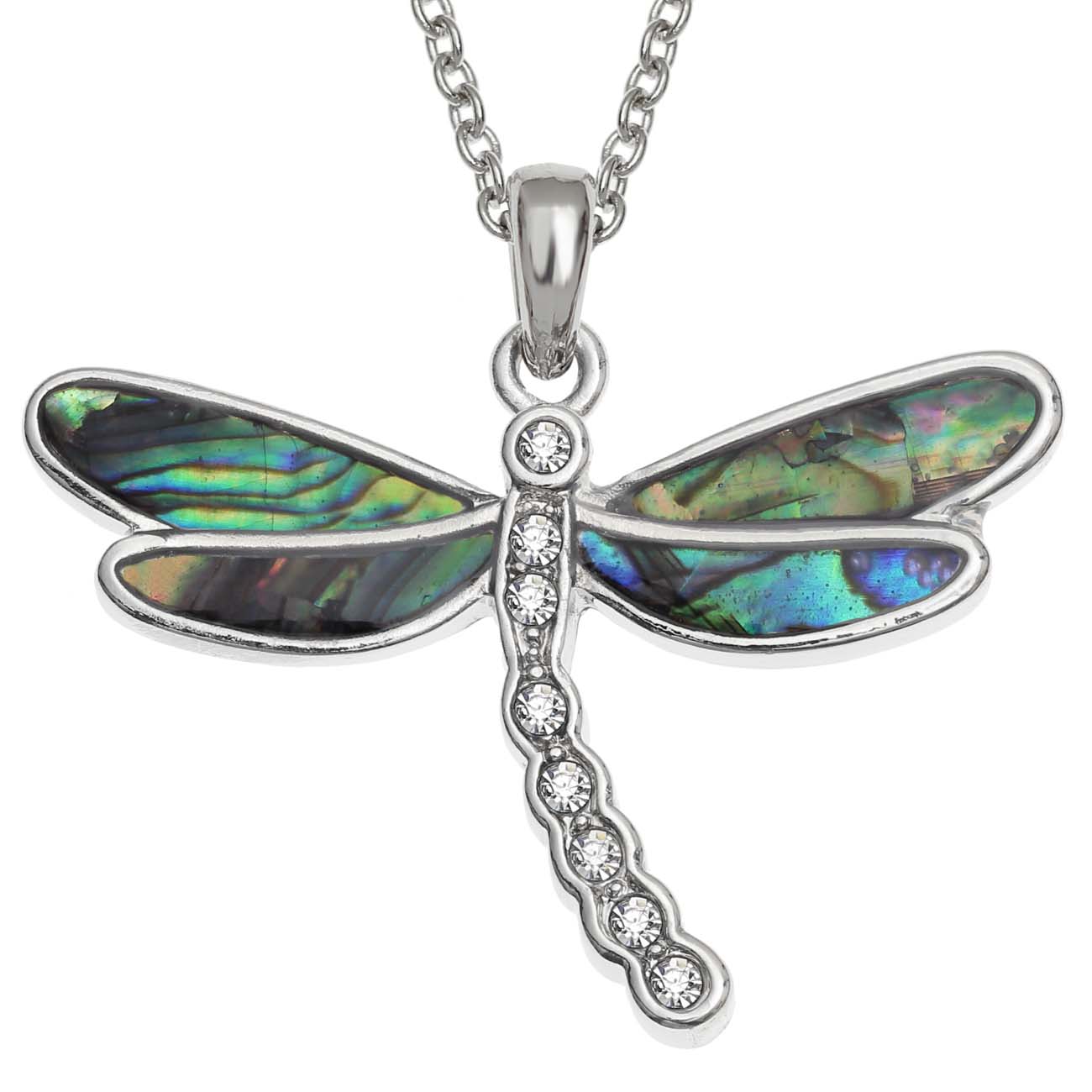 Paua Shell Diamante Dragonfly Necklace