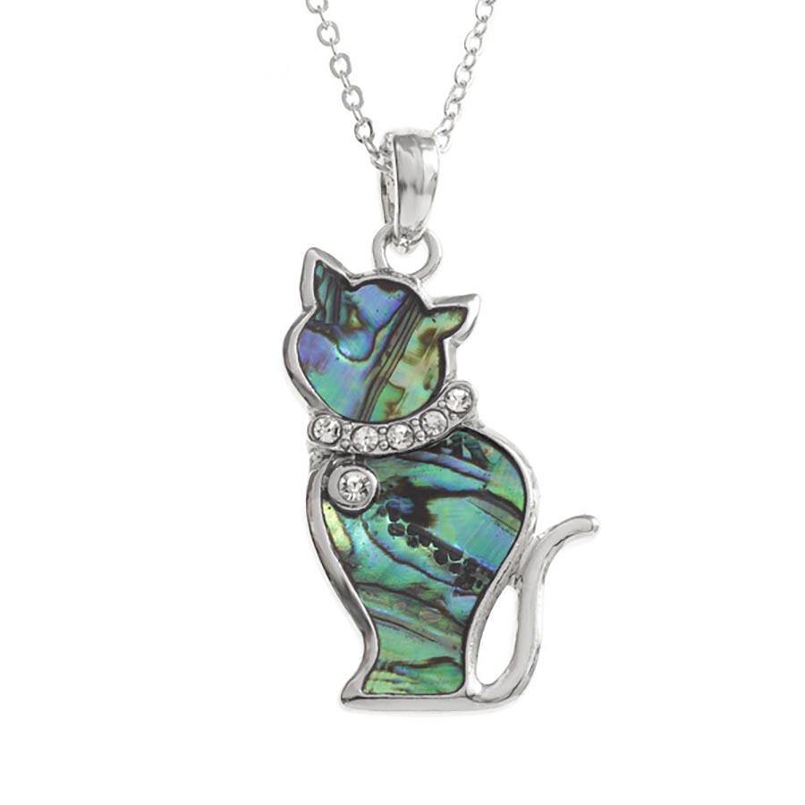 Paua Shell Sitting Cat Necklace