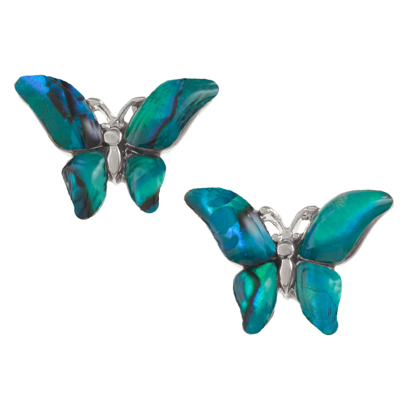 Paua Shell Blue Butterfly Stud Earrings